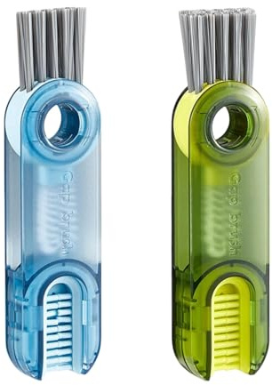 2 Pack 3-in-1 Cup Lid Crevice Cleaning Brush BPA Free Food Grade Cleaner | 3 specialised brush heads, non-slip handle, hangable quick-dry, scratch-free for drinkware, ideal for home & daily use