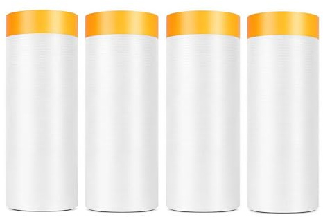 Kisizity 4 rollen abdeckfolie mit klebeband, 150cm x 20m selbstklebende malerfolie, goldband masker tape, abdeckfolie klebeband für schützen sie möbel, fahrzeuge und wände vor staub und farbspritzern