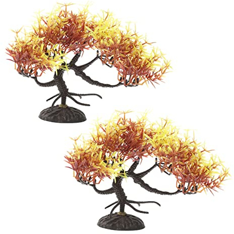 YRYRYW 2 ück Aquarium-Kiefernpflanzen für die Aquarium-Dekoration, realistische künstliche Bonsai-Kiefernbaum-Ornamente für die Aquarium-Landschaft, sicheres Material für Süßwasser und Umgebungen