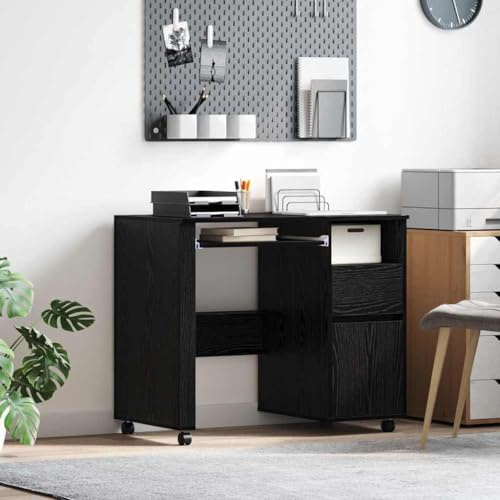 Owoxanthellate Computertisch Schwarz Eiche 91x50x77 cm mit Rollen & Regal Modernes Design Robust und Platzsparend für Homeoffice Gaming Büro und Küche