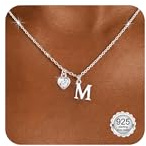 Astravia Silberne Initialen-Halskette für Damen, Teenager-Mädchen, S925 Silber, winzige Halskette mit 5A Zirkonia, Herzanhänger, Charm, A-Z, Monogramm, Namensbuchstaben-Schmuck, Geburtstagsgeschenk