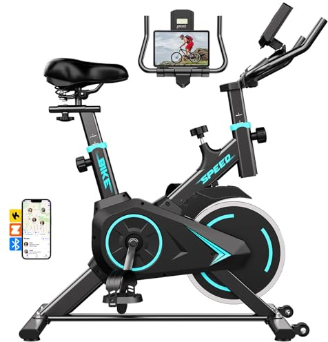 Y-RAIN Vélo d'appartement réglable avec Écran LCD, Velo D appartement Connecté APP,Support pour Tablette, Résistance Réglable de 0 à 100%,Vélo d'appartement de fitness,Capacité 120 kg