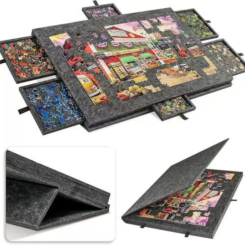 2026 Pusselbräda Vikbart lutningsbord, 2-i-1 stativ & lock filtförvaringsväska med 6 lådor Portabel pusselbräda för vuxna Barnspel upp till 1000 bitar Dark grey 90 * 63 * 4.2cm