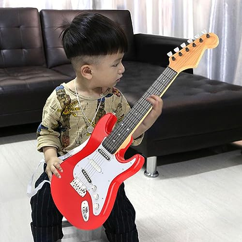 Generic Giocattolo Multifunzionale per Chitarra Elettrica per Bambini Aspetto Reale della Chitarra Strumento Musicale Giocattolo per Bambini Batteria AA Li X 3 Non Inclusa (rosso)