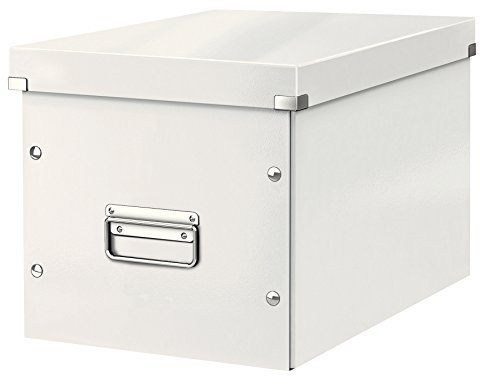Leitz Click & Store Aufbewahrungsbox mit Deckel Groß, Würfelbox passend für Kallax Regale in Wohnzimmer oder Büro, Box aus 80 % recycelter Premium-Hartpappe, Stabile Metallgriffe, Weiß, 61080001