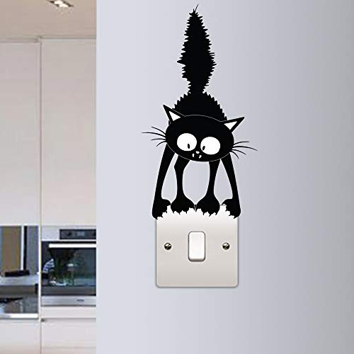 Adhesivo decorativo para pared con diseño de gato divertido para interruptor de luz para habitación de niños