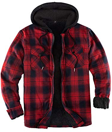 ZENTHACE Herrenjacke mit Sherpa-Futter, durchgehender Reißverschluss, kariert