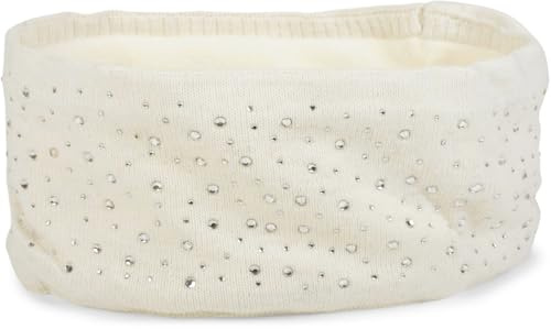 styleBREAKER Damen Stirnband Strass Feinstrick Viskose 59cm, Creme-Weiß | Thermo-Fleece Futter. elastisches Haarband. Kopfumfang bis 59 cm. wärmendes Material. Handwäsche empfohlen.