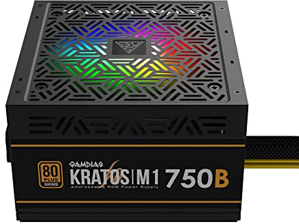 GAMDIAS RGB Gaming PC Power Supply 750W 80 Plus Bronze Certified 750 Watt PSU for Computers with Active PFC, Kratos M1-750B