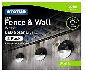 Status Solar Wall/Fence LED Lights, White,PERTHFENBLK3PK6