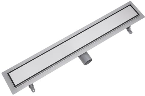 VOGI Canaleta de ducha de acero inoxidable, juego completo, cubierta de azulejos o acero inoxidable cepillado, colador de pelo, canalón con sifón, pies de montaje, incluye manguito sellado, doble