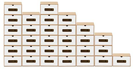 BigDean 30x Schuhaufbewahrung mit Sichtfenster 34,5x23x13,5 cm braun/weiß | Aufbewahrungsbox Stapelbar Storage Box Schuhbox Schuhkarton Schuhschachtel Allzweckbox Schublade Pappe aus Kraftpapier