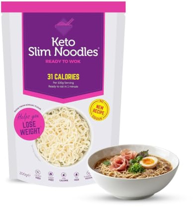 Eat Water Keto Slim Noodles Ready to Wok – Low Calorie, Low Carb, Gluten Free, Fat Free & Vegan Friendly Konjac Noodles | High Fibre, Keto Diet Friendly Ready to Eat Food 200g (Pack of 5)