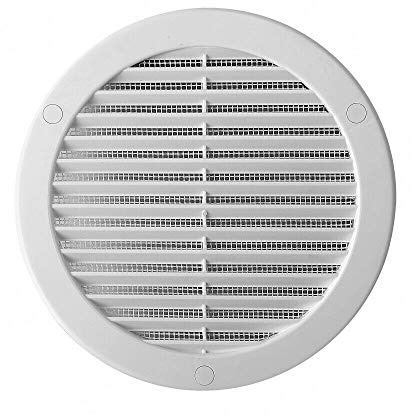 150 mm / 6 in White Round Air Vent Grille Duct Cover with Fly Screen Flat Back and Screws