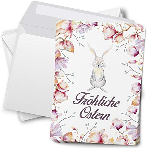 Einladungskarten Manufaktur Hamburg 10 Osterpostkarten im Set Osterkarten mit Umschlag Postkarten Frohe Ostern Hase Vintage Blumen