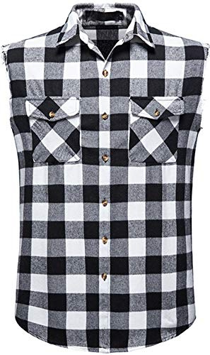 Iris Sprite Ärmlös rutig herrskjorta, flanell, knapprad, lös passform, med ficka, Svart A210, S