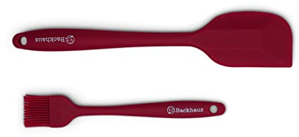Backhaus Set di spatola e pennello da pasticcere in silicone Premium - Utensili antiaderenti e resistenti al calore per qualsiasi tipo di rivestimento (rosso)