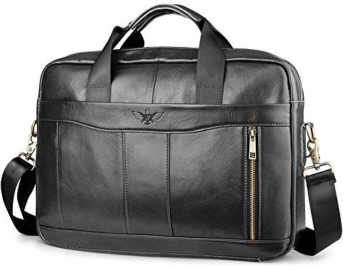SPAHER - Maletín para ordenador de hombre, piel sintética, para hombre, regalo de 15,6 pulgadas, para hombre, de piel, bolso bandolera, para hombre, toalla de negocios, hombre, B193-15,6-negro, 40 x