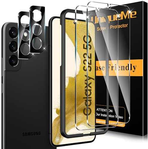 UniqueMe für Samsung Galaxy S22 für Panzerglas - Folie und Kameraschutz | 2 Schutzfolie & 2 Kamera Schutz für Samsung S22, Kratzfest, Staub, Anti Fingerabdruck Schutzglas, Anti Bläschen Displayschutz
