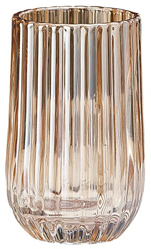 TIMEFOTO Flower Vase 7 inch Amber Glass Vase Thickened Hand Blow Round Vintage Striped Bottles for Home Decor,Bookshelf, Tabletop,Indoor Office Desk,Bathroom