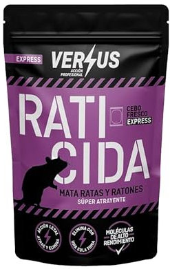 VERSUS - Raticida Potente Cebo Fresco – Acción Letal y Resultado Exprés- Especial Infestaciones Fuertes - Atrae de Forma Irresistible, Elimina Ratas y Ratones - Eficaz en una sola Toma - 150 g
