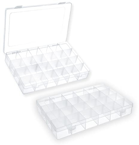 SYMPABASIC SOUFFAHOUSE 2 Pack 24 Grids Plastic Small Crafts Storage Boxes with Adjustable Dividers (10.5 × 6.7 x 1.57)