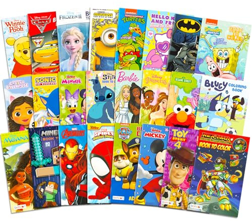 24 Pack Small Coloring Books for Kids Ages 4-8, 2-4 - Bulk Coloring Bundle Classroom Rewards, Prizes, PreK Kindergarten Party Favors with Disney, Nick, More | Mini Activity Books for Boys, Girls