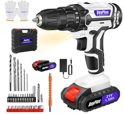 Trapano Avvitatore Batteria 21V,Huini Avvitatore a Batteria,45Nm Avvitatore Elettrico con 2 batterias 1500 mAh,2 Velocità, 29CS Accessori,25+1 Coppie,LED,set di progetti fai da te per case e giardini