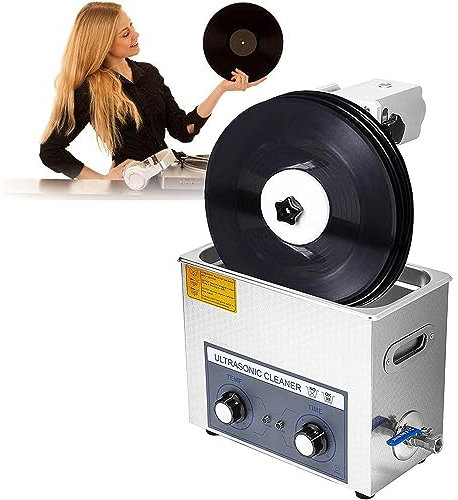 HSRG Pulitore Ad Ultrasuoni per Dischi in Vinile, Lavatrice per Dischi in Vinile da 6 Litri con Staffa di Sollevamento Manuale E Rotazione Automatica, per Fermo per Orologi Gioielli