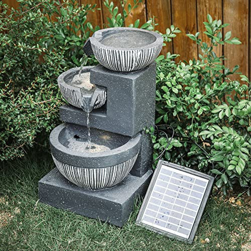 Fontana da giardino per interni ed esterni Fontana da esterno Fontana solare a 3 vasche Fontana da giardino per interni ed esterni con LED 28 * 26 * 46,5 cm per terrazza, patio, portico, arredamento