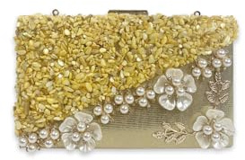 CORIOS Damen Strass Clutch Tasche Blume Abendtasche Shiny Diamant Handtasche Perlen Klein Tasche Hochzeit Brautbörse Kette Schultertasche Elegante Geldbörse Portemonnaie Tasche Gold