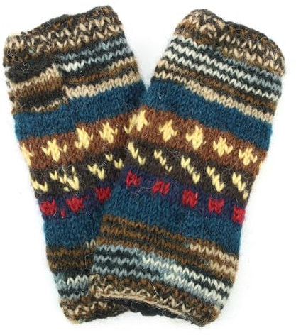 LOUDelephant Handgestrickter Armwärmer aus Wolle, 17 Blau Braun, One size