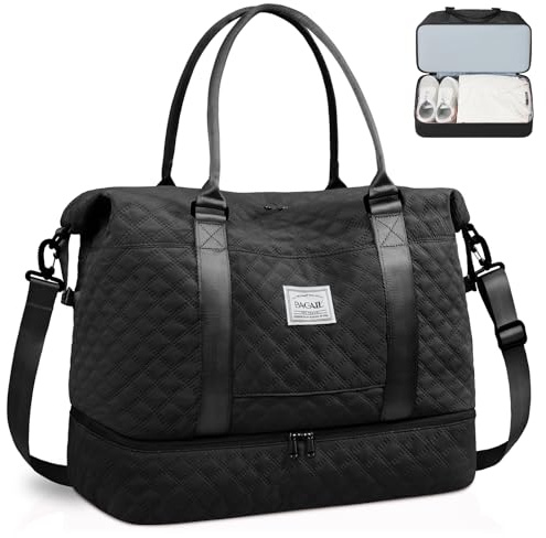 BAGAIL Reisetasche – Wochenend- und Übernachtungs-Fitness-Tragetasche mit Nasstasche, Muttertasche für Arbeit und Lieferung, B-Grid-Schwarz, Extra Large, Reisetasche