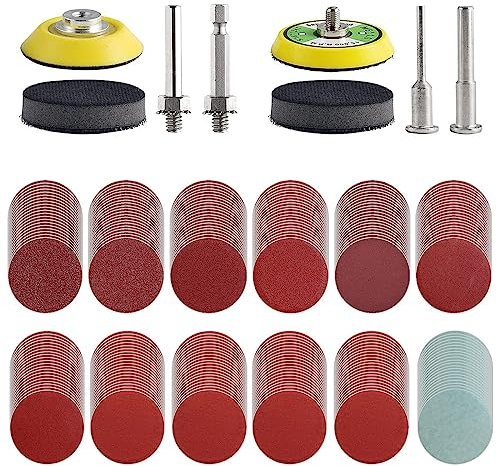244 dischi abrasivi Pad Kit 50 mm Wet Dry Pad 80/100/120/150/240/320/400/600/800/1000/1200/2000/3000 con adattatore per lucidare metallo, legno, vetro auto