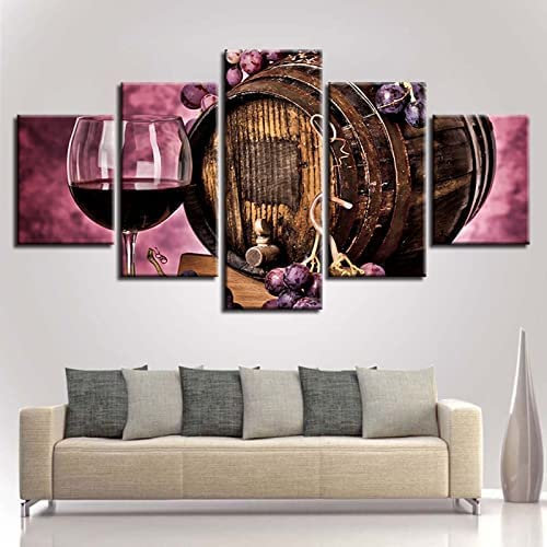 5 Teilig Leinwand Wanddeko Lila Weinglas Hd Bilder Leinwanddrucke 5 Stück Leinwand Bilder Gemälde Modern Wohnzimmer Wohnkultur Geschenk (Xxl/Ohne Rahmen 200 X 100 Cm) Schlafzimmerbürohotel -6T0E+K1F