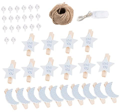 LIFKICH Lot de 50 Pinces à Linge en avec Guirlande Lumineuse Pinces à Papier Photo Décoratives Anti-Traces pour Suspendre des Photos et Décorations Maison