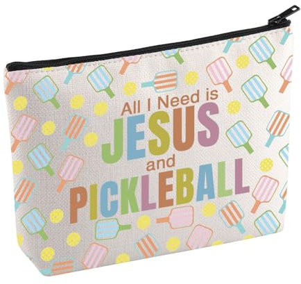 KUIYAI Christian Pickleball Kosmetiktasche Pickle Ball Spieler Geschenk Pickleball Trainer Geschenk All I Need is Jesus und Pickleball Make-up-Tasche, JesusPickleball Mup, Kosmetiktasche
