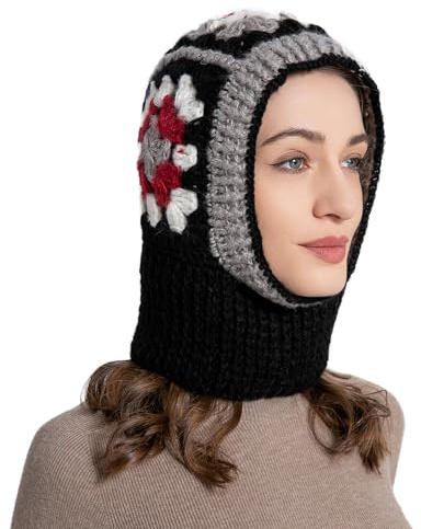 ZLYC Damen Winter Sturmhauben Stricken Winddicht Beanie Mütze Kapuzenschal