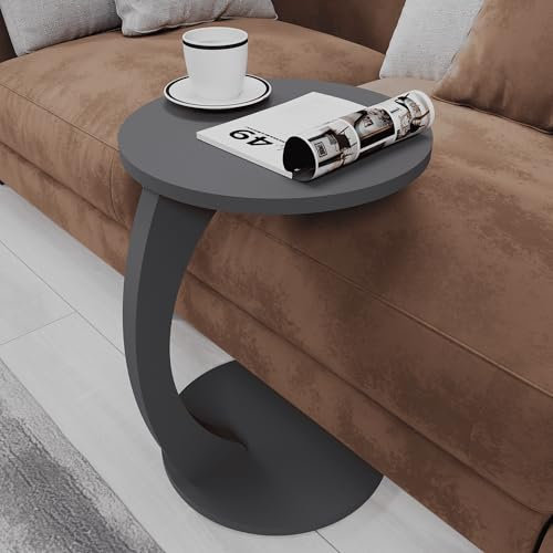 sugodesign Couchtisch mit Rollen, Kleiner Beistelltisch C Form, Beistelltisch Couch, stylischer Sofatisch in schöner Anthrazit Optik, runder Tisch als Ablagefläche für Couch und Wohnzimmer, C Form