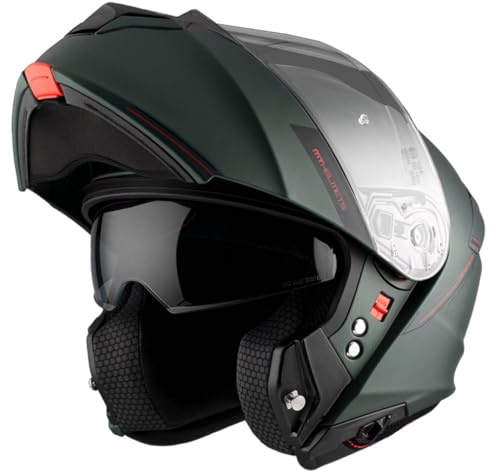 MT Genesis SV Verde Mate - Casco de Moto Modular Abatible con Visor Solar - Homologado ECE 22.06 para Hombre y Mujer (L)