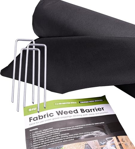 S4U Weed Control Membrane Durable Weed Barrier Fabric UV Stabilised Weed Barrier Breathable Garden Membrane for Pathways Flower Beds and Vegetable Gardens 1x50m (50M - 100gsm Non-Woven)