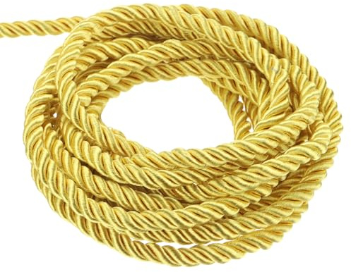 sourcing map Twisted Cord Trim 11 Yard 3mm Light Gold - 10m | 3-Ply Twine Braided Rope Shiny Thread String for Craft Gift Bag Curtain Christmas Decor