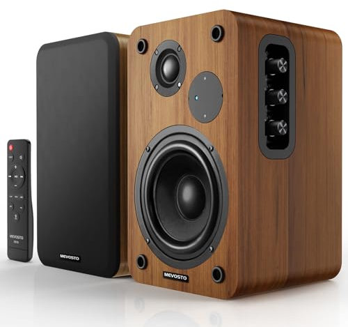 MEVOSTO Altoparlanti da Scaffale Attivi - 36W RMS BT 5.4 Altoparlante Wireless con Tweeter a Cupola in Seta 1 e Woofer 5 - Audio Digitale USB Monitor Studio, Bassi e Alti Regolabili Casse PC (Legno)