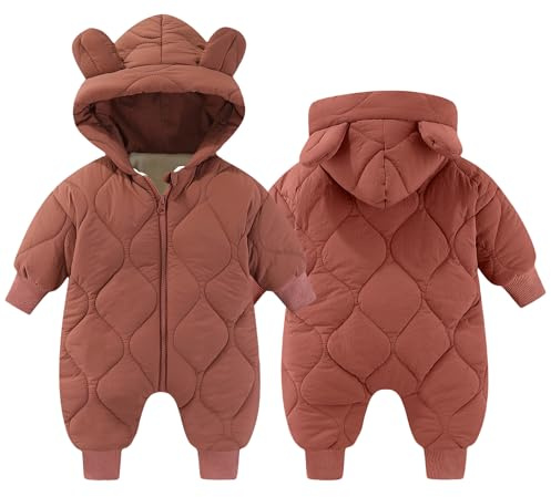 Happy Cherry - Bebé Mono Invierno Mameluco con Capucha Recién Nacido Ropa de Una Pieza Acolchado Niños Niñas Traje de Nieve con Mangas Largas Infantil Buzos Entero - 3-6 Meses - Rojo intenso