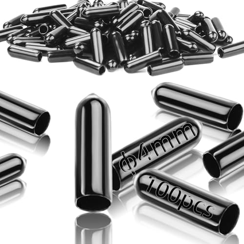 TXXATX Pack of 100 Rubber End Caps 4 mm Rubber Caps Vinyl Round Tube Rubber Cap Cover Screws Rubber Caps for Bottles Black for 3.5-5 mm Pipes Thread Protection Chair Leg Caps Bolt Cap