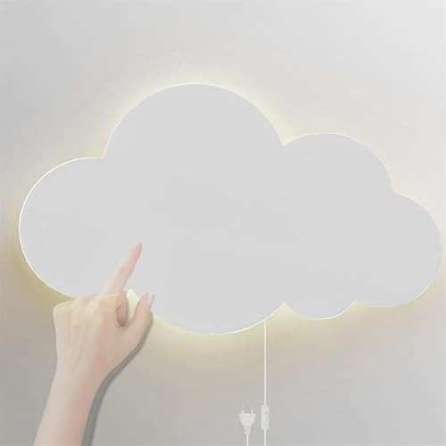 GZZBMY Kinderzimmer LED Wandleuchte mit Touch Schalter Wandlampe Innen Cartoon Wolken Wandbeleuchtung mit Schalter und Stecker Nacht Licht Mädchen Nachttischlampe 12W Babyzimmer (Weiß,Weißes Licht)