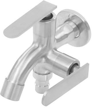 Doppel Wasserhahn 1/2 Zoll Universal Edelstahl Wasserhahn Multifunktionaler Auslaufhahn Eckventil für Garten Waschmaschine Regentonne