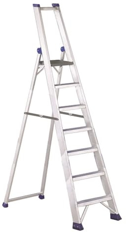 Svelt Scala Professionale in Alluminio con Piattaforma e Parapetto – Gradini Antisdrucciolo, Larghezza Maggiorata, Schienale Rinforzato e Doppio Sistema Antiapertura (7 Gradini)