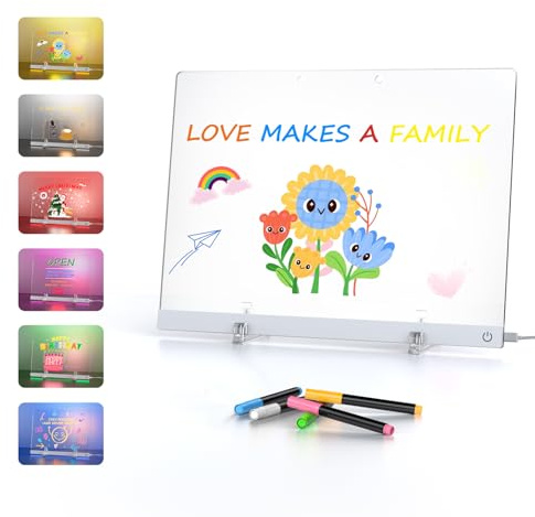 LED Notiztafel mit Farben, Acryl Whiteboard mit 6 Farbmodi Neon-Leuchttafel, 35x25 cm Nachtlicht oder Deko für Zuhause/Büro/Geschäft/Geschenk – Touch-Bedienung inkl. 5 abwischbaren Markern