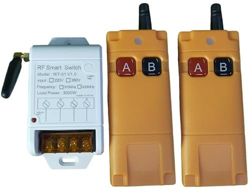 Interruptor de control remoto inalámbrico de 3000 W RF CA 220 V, receptor industrial de 1 canal, 30 ~ 200 m, 2 transmisores para bomba de agua, iluminación universal